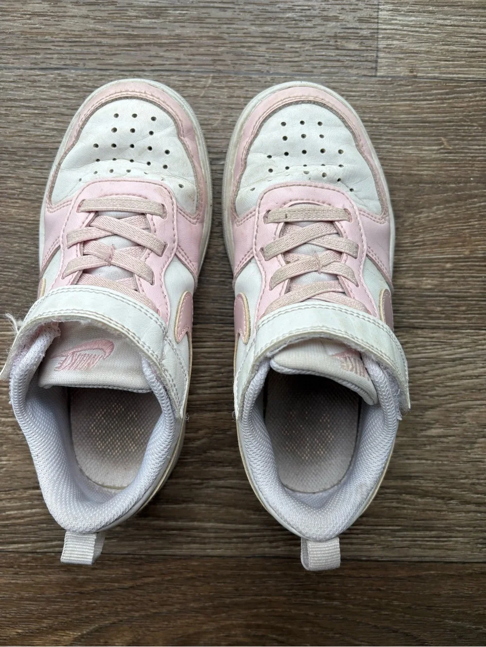 Nike Kids White and Light Pink Velcro Strap Sneakers